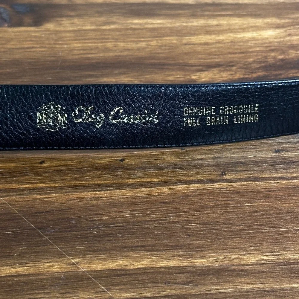 Oleg Cassini Black Genuine Crocodile Belt Mens Size 36/38 Gold Buckle 45
